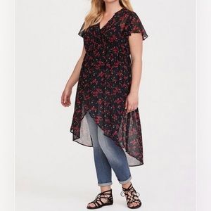 Torrid Maxi Black Floral Chiffon Blouse, 0X